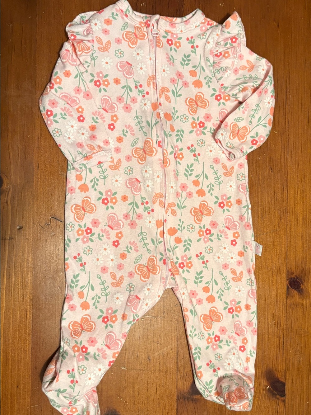 Baby Girls' Pink Floral Footed One-Piece Sleeper